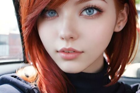 AI girl with red hair wallpaper