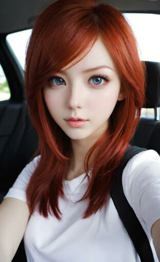AI girl with red hair wallpaper
