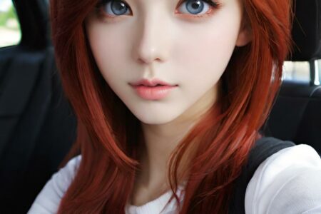 AI girl with red hair wallpaper