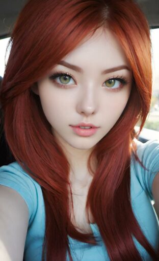 AI girl with red hair wallpaper