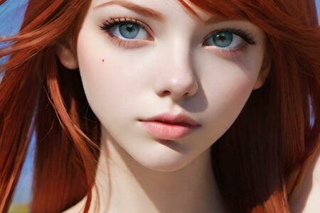 AI girl with red hair wallpaper