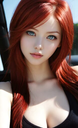 AI girl with red hair wallpaper