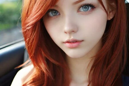 AI girl with red hair wallpaper
