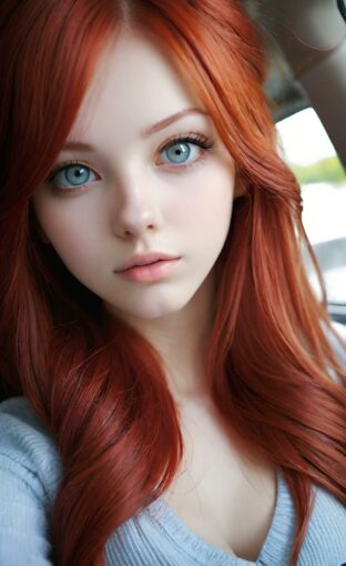 AI girl with red hair wallpaper