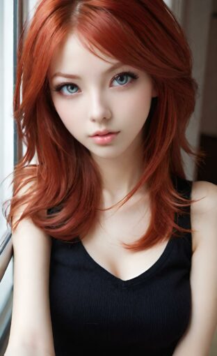 AI girl with red hair wallpaper