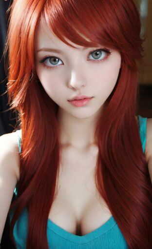 AI girl with red hair wallpaper