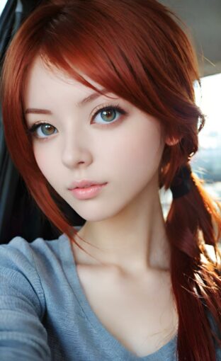 AI girl with red hair wallpaper