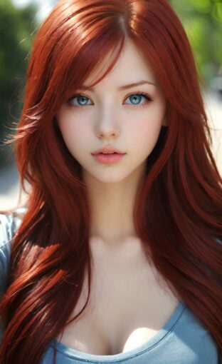 AI girl with red hair wallpaper