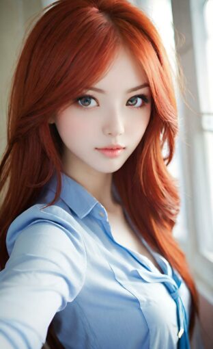 AI girl with red hair wallpaper
