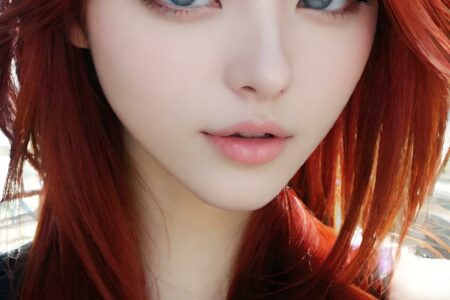 AI girl with red hair wallpaper
