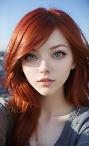 AI girl with red hair wallpaper