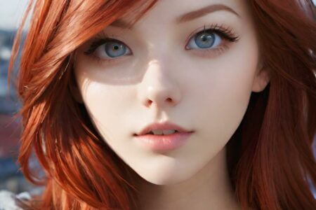 AI girl with red hair wallpaper