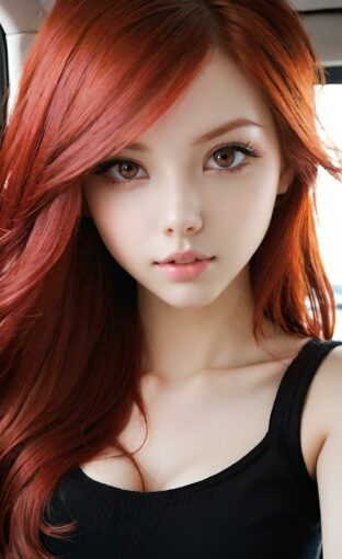 AI girl with red hair wallpaper