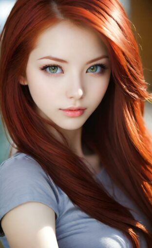 AI girl with red hair wallpaper