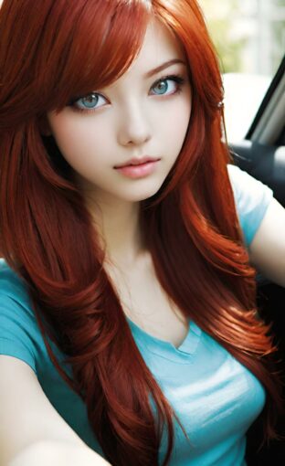 AI girl with red hair wallpaper