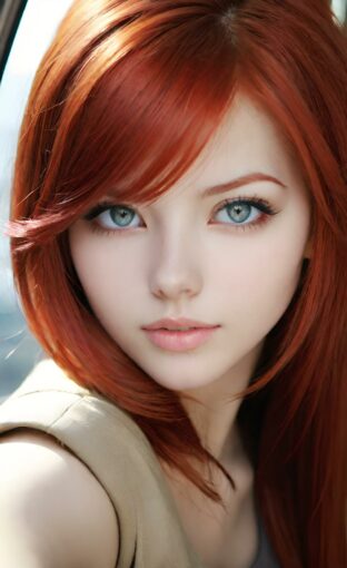 AI girl with red hair wallpaper