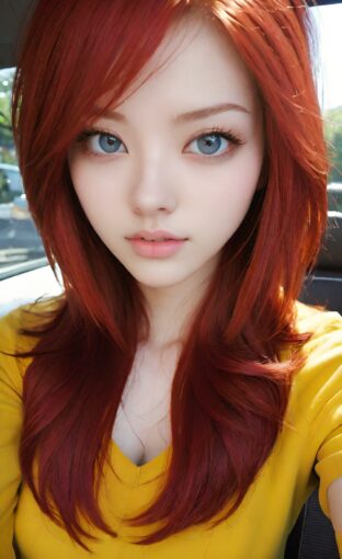AI girl with red hair wallpaper