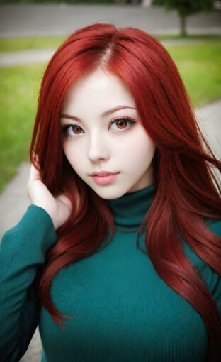 AI girl with red hair wallpaper