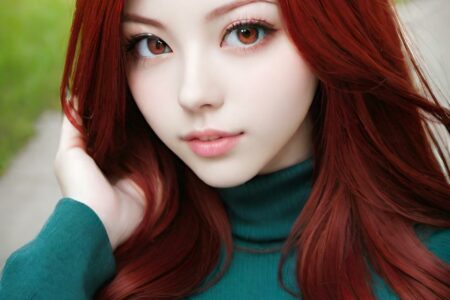 AI girl with red hair wallpaper