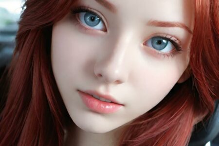 AI girl with red hair wallpaper