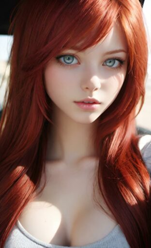 AI girl with red hair wallpaper