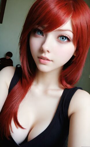 AI girl with red hair wallpaper