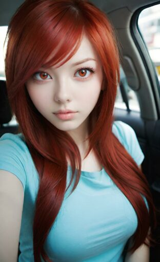 AI girl with red hair wallpaper
