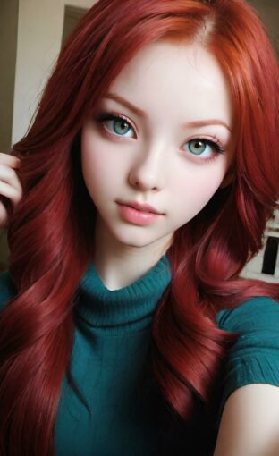 AI girl with red hair wallpaper