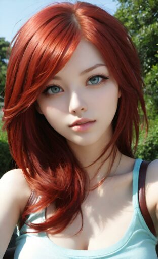 AI girl with red hair wallpaper