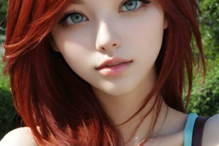 AI girl with red hair wallpaper