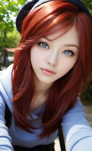 AI girl with red hair wallpaper