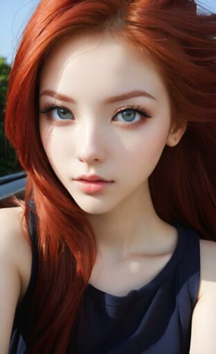 AI girl with red hair wallpaper