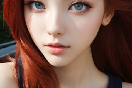 AI girl with red hair wallpaper