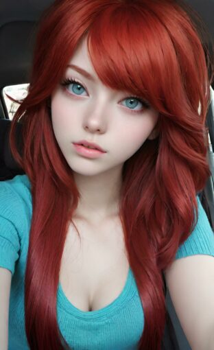 AI girl with red hair wallpaper