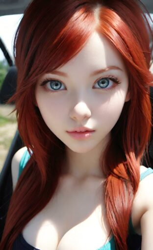 AI girl with red hair wallpaper