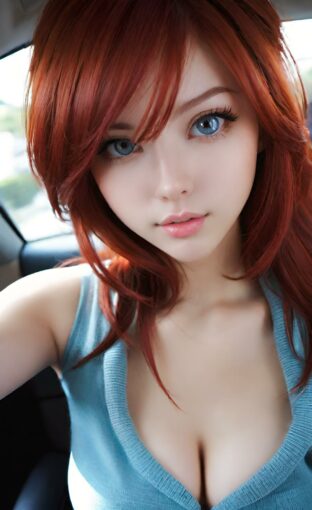 AI girl with red hair wallpaper