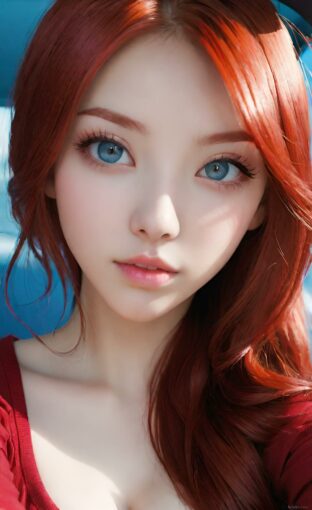 AI girl with red hair wallpaper