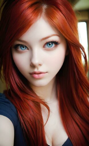 AI girl with red hair wallpaper
