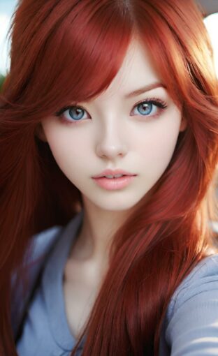 AI girl with red hair wallpaper