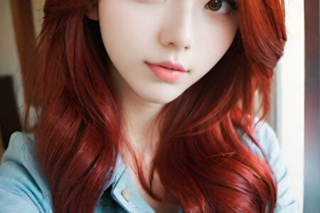 AI girl with red hair wallpaper