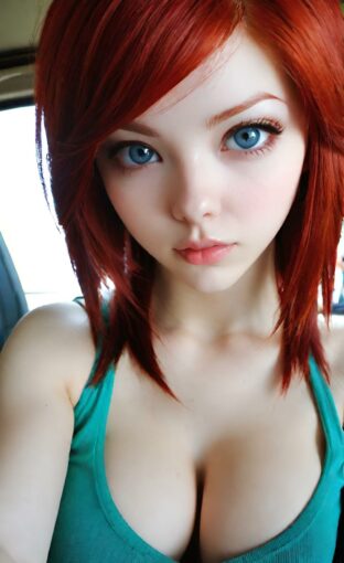 AI girl with red hair wallpaper