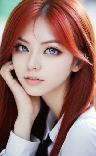 AI girl with red hair wallpaper