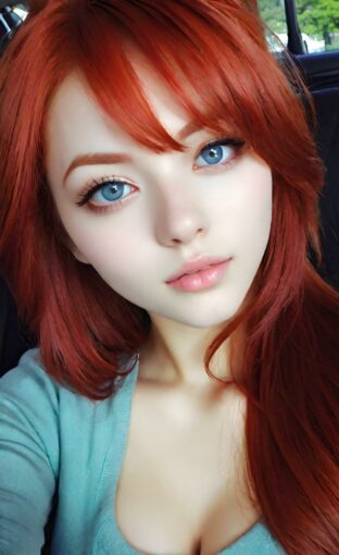 AI girl with red hair wallpaper