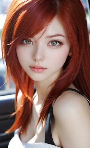 AI girl with red hair wallpaper