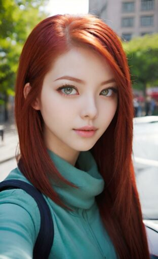 AI girl with red hair wallpaper