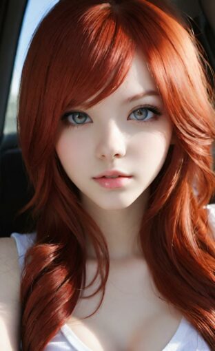 AI girl with red hair wallpaper