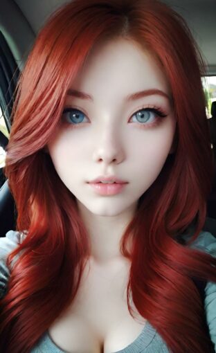 AI girl with red hair wallpaper