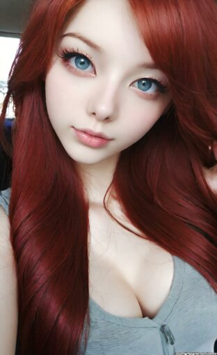 AI girl with red hair wallpaper
