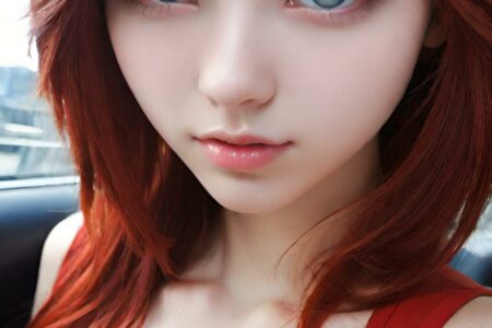 AI girl with red hair wallpaper