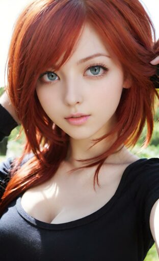 AI girl with red hair wallpaper